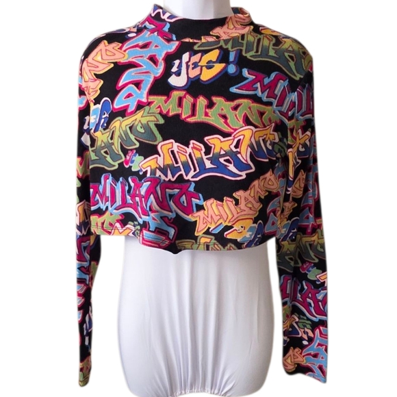 JUST POLLY Cropped Graffeti Top - Picture 1 of 6